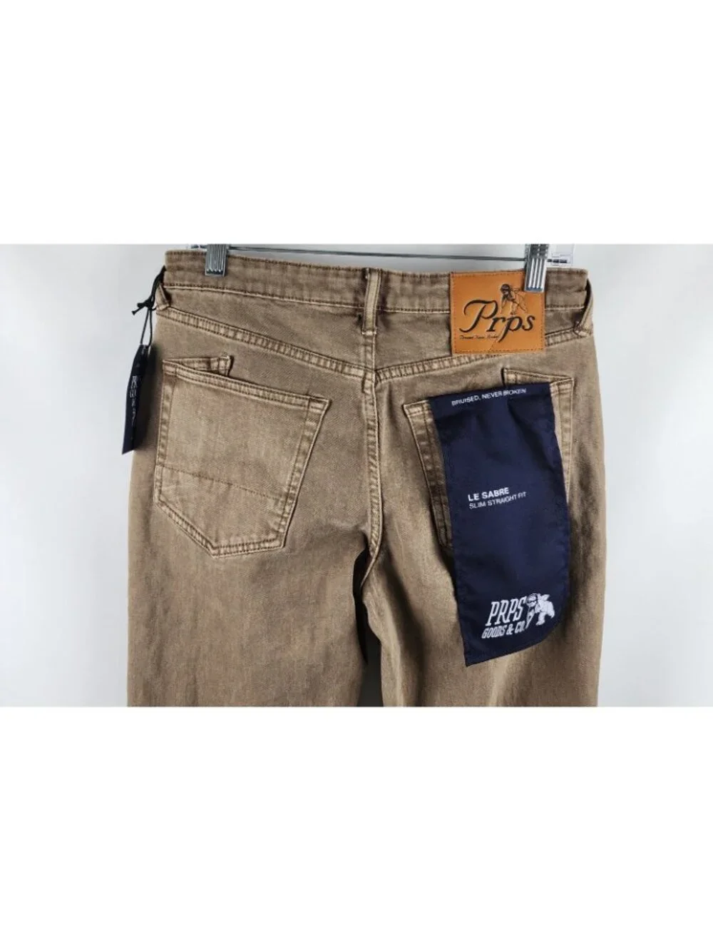 Prps Le Sabre Jeans Men 30x33 Brown Khaki Slim Straight Leg Japanese Denim NWT